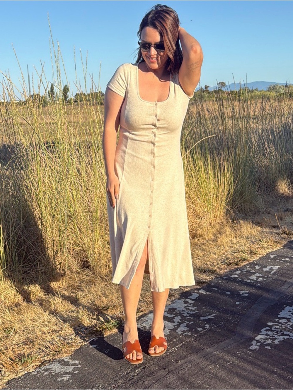 Target Cream Button-Front Midi Dress